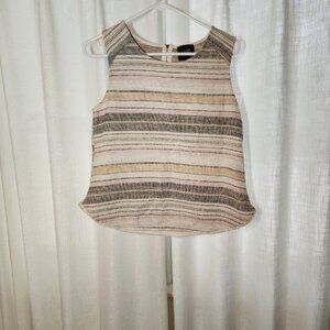 Sleeveless dress top, W5 brand, Med, woven fabric tan, black, cream, pink